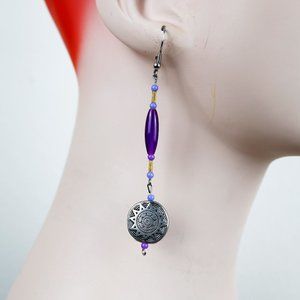 Handmade Purple/Silver Sun Mandala Dangle Earrings